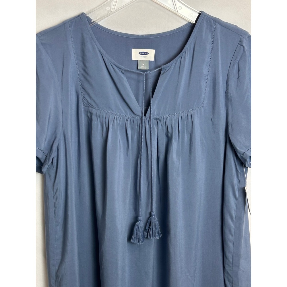 NWT Old Navy Womens M Blue Rayon Shift Dress Tassel Tie Embroidered 335591-00-1 - Picture 13 of 15